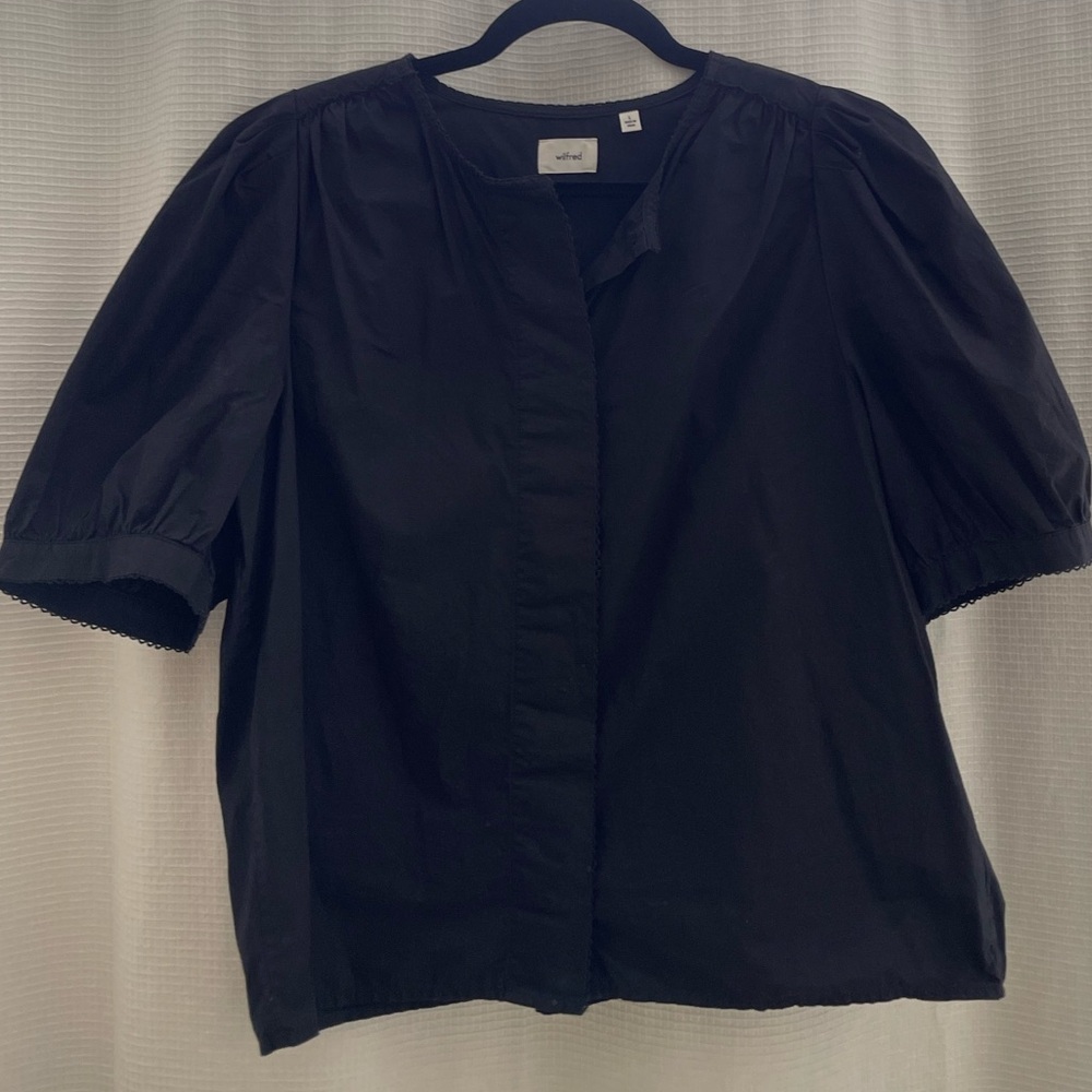 Aritzia Wilfred Serenade Poplin Short Sleeve Blouse - Black